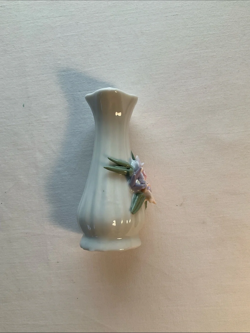 Vintage Petite Porcelain White Bud Vase with Pastel Floral Accents